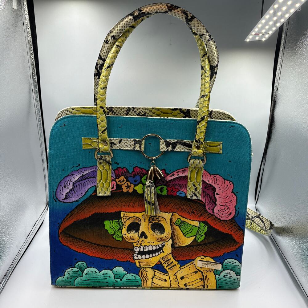 Fina Catrina Dia De Los Muertos Hand Painted Mexican Art Bag Tote Purse Snake